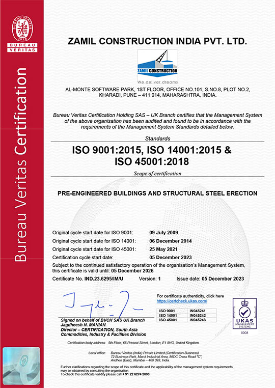 ISO 9001:2015, ISO 14001:2015 and ISO 45001:2018